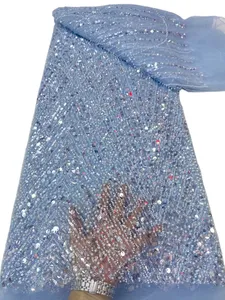 KY-2020 netto tkanin z koronkowymi tkaninami z cekinami haftowanymi Nigerian w sprzedaży 2023 Premium jakość okazji kobiecy sukienki szycia Tiul Summer and Autumn