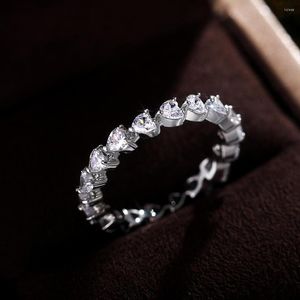 Fedi nuziali con ciondolo a forma di cuore per donna, anello di fidanzamento romantico, fidanzata, colore argento, zirconi brillanti, coppia di moda