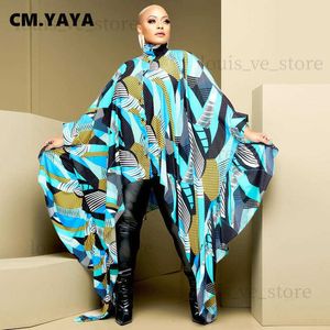 CM.YAYA Women Tie Dye Geometrical Long Sleeve Single Breasted Ruffles Side Floor Length Asymmetrical INS Maxi Dress Shirt Blouse T230810