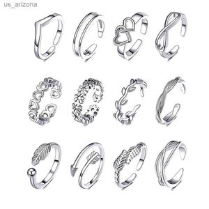 12pcs/set Summer Fashion Foot Leg Beach Geometric Open Barefoot Finger Rings Cute Heart Feather Toe Rings Women Jewelry L230620