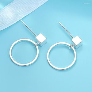 Stud Earrings VENTFILLE 925 Sterling Silver Ear Studs Simple Square Circle Pendant For Women Glamour Jewelry Gifts Wholesale
