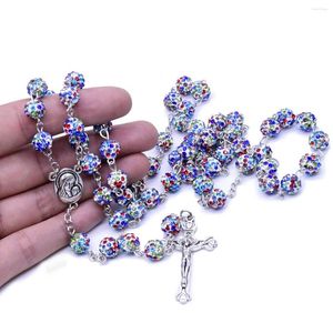 Pendant Necklaces Colorful Soft Ceramic Rosary Beads Necklace Religious Catholic Christ Cross For Women Baptism Prayer Jewelry