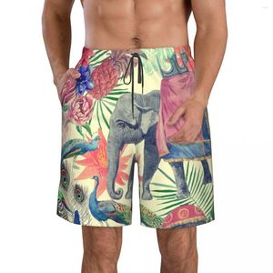 Men's Shorts Mens Swimwear Swim Trunks Beach Board Swimsuits Running Sports Surffing Elephant Peacocks Quick Dry