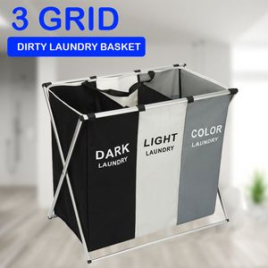 Storage Baskets Foldable Laundry Basket Three Grid Organizer Home Large Dirty Clothes Oxford Cloth Waterproof Hamper 230810