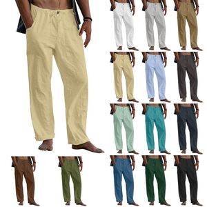 Men's Pants 2023 Four Seasons Fashion Linen Trousers Yoga Beach Loose Casual Summer Elastic Waist Drawstring With Pockets