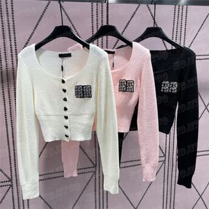 Letter Rhinestone Knits Sweaters Cardigan for Women Fashion Casual Knitted Hoodie Lady Designers Pulover Tops