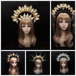 Wedding Hair Jewelry Handmade Lolita Halo Crown Headlights Goddess Headpiece Headdress Gothic Sun With bead Chain For Pregnancy Po 230809