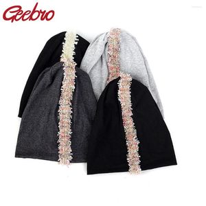 Boinas Geebro Feminino Macio Multicolor Flor Algodão Gorros Outono Slouchy Skullies Chapéus E Bonés Para Senhoras Chapéus Grandes