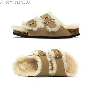 Slippare Cosmagic 2023 Ny päls Inner Cork Slider Autumn och Winter Women's Casual nubuck läder yttre herrbunkar mjuka plyschskor Z230810