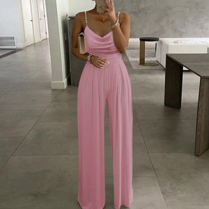 Kvinnors jumpsuits rompers Womens Casual Solid Color Two Pearl Strap Pink Sweetheart V-Hals High midje Tubsuit Pants Summer Dressy Maternity Overalls 230809