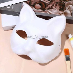 6pcs máscara gato máscara máscara em branco Animal branco rosto vazio mulheres mulheres diy halloween cosplay festa criança terian lobo fantasias hkd230810