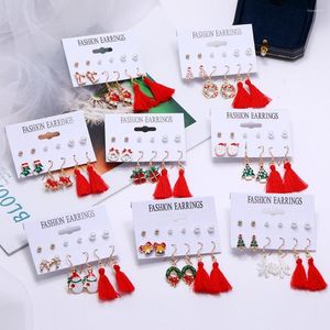 Kolczyki Dangle Red Year Christmas Tassels Tree Snowflake Snowman Garland Small Bell Santa Claus Fashion Ear Studs Kobiety