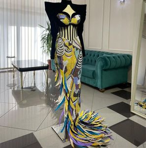 2023 Augusti Aso Ebi Mermaid Luxurious Prom Dress Feather Sexig Evening Formal Party Second Reception födelsedagsengagemang klänningar klänningar mantel de soiree zj781