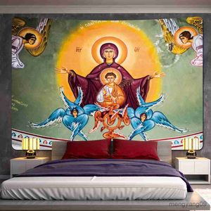 Tapestries Christ Church Fresco Angel Psychedelic Scene Home Decor Art Tapestry Hippie Bohemian Tarot Pretty Room Wall Decor R230810