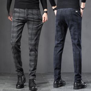 Мужские брюки Spring England Plaid Work Stretch Men Cotton Business Fashion Slim Blue Blue Casual Pant Brand Brand Brouser 38 230809