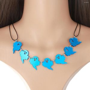 Choker Halloween Cute Cartoon Acrylic Ghost Necklace Personalized Splice Leather Exaggerated Jewelry Kawaii Decorative Gift