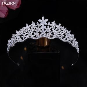 Hochzeit Haarschmuck TAZIRN AAAAA Zirkonia Blumenkronen für Frauen Sweet 16 Handgefertigte CZ Tiaras Prinzessin Mädchen Geburtstag Party Abschlussball Kopfbedeckung 230809