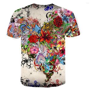 メンズTシャツsummer3dパーソナリティトレンドヒップホッププリントTシャツ半袖Tシャツトップファッションメンズフラワーグラフィック