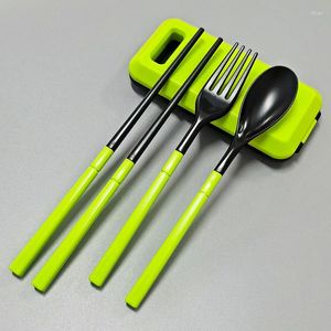 Servis uppsättningar Portable Student Box Cutery Set Creative Travel Löstagbar kombinationssked Chopsticks and Fork Three Piece Health Ecology