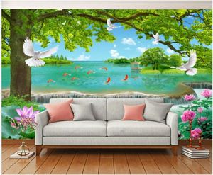 Tapeten benutzerdefinierte Wandbild 3D-Wand auf dem Papier Landschaftsmalerei Lotus Wasserfall Home Decor PO Tapete für Wohnzimmer