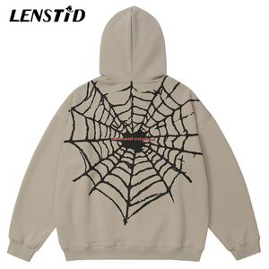 Mens Hoodies Sweatshirts Autumn Men Zip Up Overdized Pullover Hip Hop Spider Web Graphic Streetwear Harajuku Casual Cotton Hooded Sweatshirt 230809