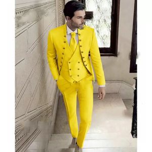 Abiti da uomo Blazer Giallo Terno Blazer per uomo Casual Prom Party Lunghezza regolare Giacca a tre pezzi Pantaloni Gilet Slim Fit Masculinos Hombre Abito maschile 230809