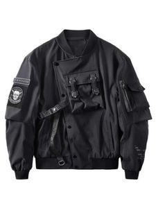 Herrjackor gud av död bomber jacka bröstficka techwear män punk hip hop taktiska streetwear svart varsity jackor överdimensionerade ma1 rockar 230809