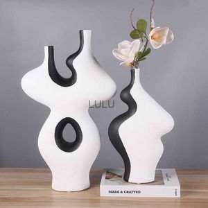 Svartvit keramisk vas Abstract Geometric Flower Vase Handicraft Ornament Flower Arrangement Accessories Home Decoration HKD230810