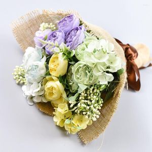 Dekorative Blumen, 27 cm, Pfingstrose, künstlerisches DIY-Dekor, handgemachte gesponnene Seide, einfacher Stil, Fake für Hochzeit, Garten, Heimdekoration