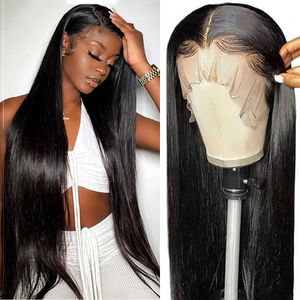26inch Bone Straight Transparent Swiss Lace Frontal Human Hair Wigs Glueless Wig 4x4 Straight Lace Closure Wigs baby hair