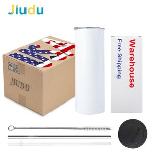USA/CA Wholesale High Quality Custom Logo Flat Edge Water Beer Coffee 20 Oz Straight Sublimation Blank Tumbler With Metal Straw