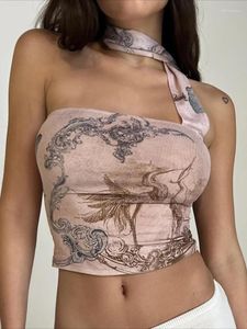 Women's Tanks Y2k Girl Crop Sexy Hippie Clothes Tube Top Print Strapless Summer Aesthetic Woman Blouses 2023
