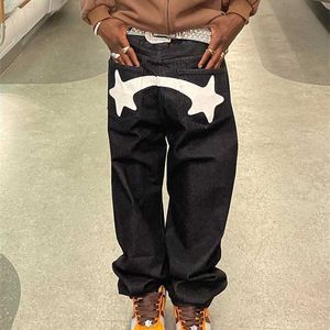 Мужские джинсы мешковатые мужчины модельер Y2K Black Star Printed Bunds Bottoms Streetwear Случайная низкая талия.