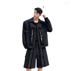 Men's Tracksuits Men Ear Edge Pearl Splice Jacket Shorts 2 Pieces Sets Male Net Celebrity Streetwear Fashion Show Vintage Suits Coat