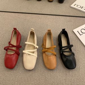 Обувь обувь Bailamos Women Shoes Designer Mary Janes Shoes Woman Square Toe Japan Leather Flats Vintage узкие ленты 230809
