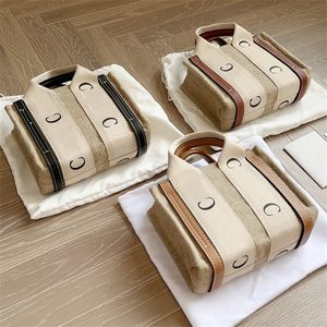 Mini Woody Tote Çanta Keten Tuval Tasarımcı Crossbody Bags Kadın Lüks Tasarımcıları Küçük Tavalar Alışveriş Panası Çöp Çöp Cross Vücut Şeridi Kahverengi Çanta