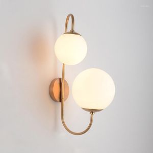 Wall Lamp Modern Gold Foyer Bedroom Bedside Corridor Loft Glass Ball Light LED Round