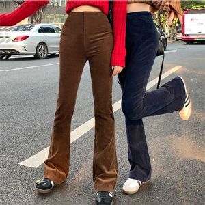 Kvinnor Pants Capris Kvinnors flare Pants High midja Slim 2022 Autumn/Winter Elastic Solid Casual Men's Corduroy Women's Fashion Street Clothing Z230810