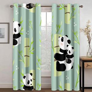 Tenda Panda Tende per finestre Stile cartone animato Orso Disegni Foglie di fogliame Set di 2 pannelli cinesi per soggiorno