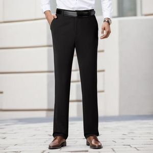 Herrenhosen für Männer, reine Farbe, gerades Bein, lange Anzughose, hohe Taille, Knopfleiste für Herren, mit Seitentasche, Herrenbekleidung
