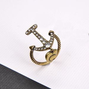 Retro Ship's Anchor With Diamonds Open Ring Simple Personality Fashion Personality Woman Men Couple Rings Fashion Jewelry Gifts With Box CGR6 --16