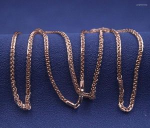 Chains Real Pure 18K Rose Gold Chain Women Lucky 2mm Hollow Wheat Necklace 50cm/4.2g