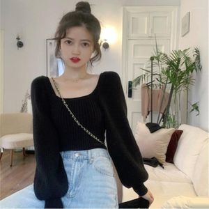 Kobiety swetry jesienne zimowe swetr kobiety przycięte pulloczy Krótki dzianin sweter długi latarnia rękaw Koreańska kobieta Pull Femme JW9942