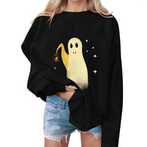 Kvinnors hoodies Ghost Lamp Graphic Sweatshirt For Ladies Women Kawaii Halloween Print Pullover Casual Long Sleeve Loose Hoodless Shirts