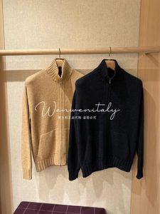 Herrtröjor Autumn och Winter Loro Piana Cashmere Zipper Casual Knit Cardigan Camel Dark Blue