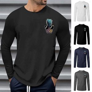 Men's T Shirts Mock Long Sleeves V Neck Sleeve Round Cartoon Pineapple Funny Prints Shirt Breathable Top 5