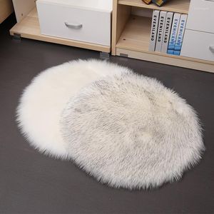 Carpets Sheepskin Hairy Carpet Mini 35X35CM Luxury Round Floor Mats For Living Room Bedroom Rugs Faux Mat Seat Pad Soft Plush Tapetes