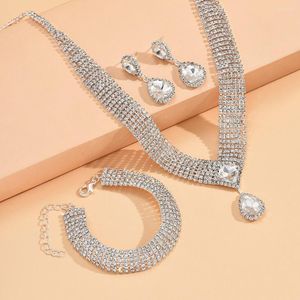 Necklace Earrings Set 4Pcs/Set Luxury Jewelry Eye-catching Decoration Long-lasting Shining Bracelet