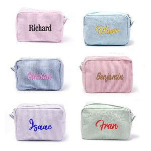 Cosmetic Bags Cases Personalized Large Capacity Striped Bag Custom Embroidered Travel Simple Women s Storage Gift 230809