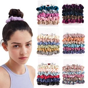 Solid Silk Elastic Hair Bands Kvinnor tunntarmen Scrunchie Satin Silk Soft Wavy gummiband